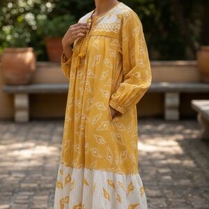 Matta Yellow and White Long Sleeve Dress